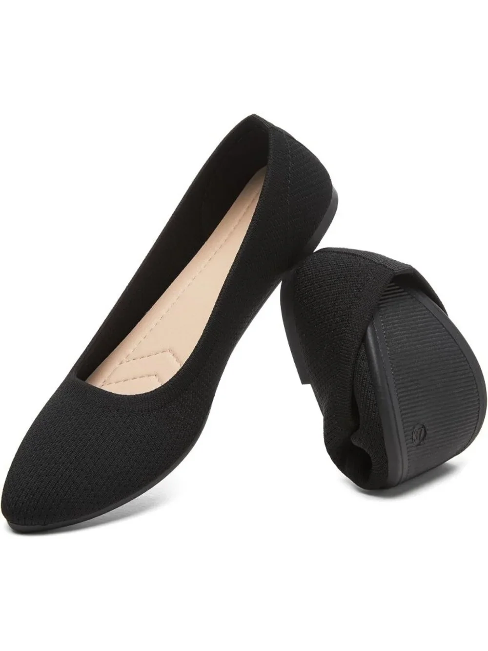 Women’s All Black Ballet Flats Comfortable Mesh Pointed Toe Slip On Dress Shoes